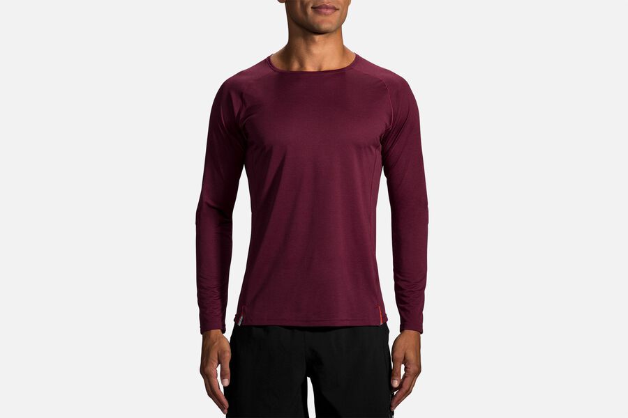 Mens Brooks Ghost Long Sleeve Tops Heather Merlot | 168034-HIM